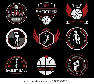 basket ball retro badge logo illustration design.vintage style design of basket ball.designed for sticker and apparel and logo and print