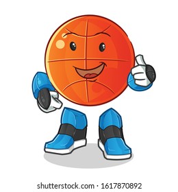 basket ball robot humanoid ai smiling and thumbs up cartoon. cute chibi cartoon mascot vector