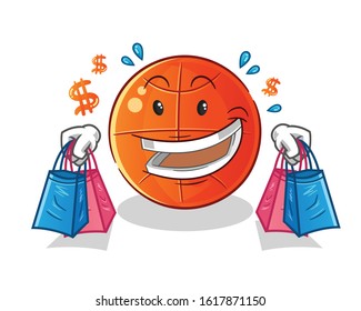 basket ball shopping and holding shopping bags cartoon. cute chibi cartoon mascot vector