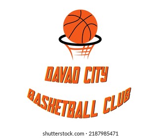 basket ball sign with Davao city basket ball club text design. orange and black color. isolated on white. for print, t-shirt, poster. 