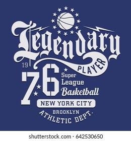 Basket ball sport athletic typography, tee shirt graphics, vectors