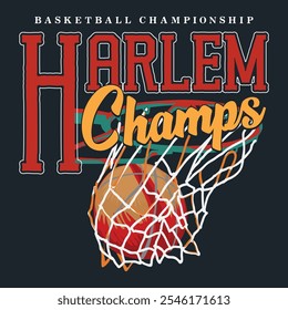  Baloncesto deportivo Tipografía de Harlem, gráficos de camisetas, Vectores, Antiguas universitario universitario baloncesto campeonatos liga eslogan impreso con textura grunge para camiseta gráfica camiseta o sudadera con capucha - Vector