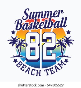 Basket ball sport summer beach typography, tee shirt graphics, vectors