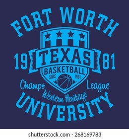 Basket ball sport Texas typography, t-shirt graphics, vectors