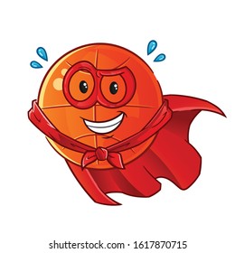 basket ball super hero smiling cartoon with mask and robe. cute chibi cartoon mascot vector