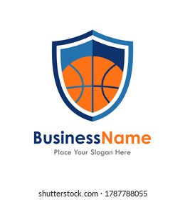 Basket ball team shield or branding minimalist vector logo template. Suitable for business, web, sport, health, tournament and art