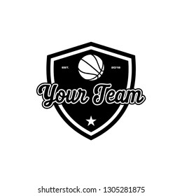 basket ball team shield logo design vector