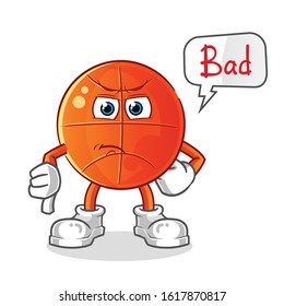 basket ball thumbs down angry with bubble cartoon. cartoon mascot vector