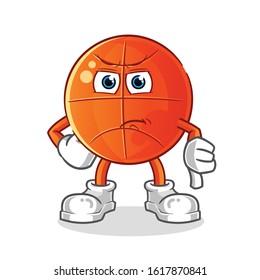 basket ball thumbs down angry cartoon. cartoon mascot vector