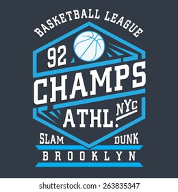 Basket ball typography, t-shirt graphics, vectors, sport 