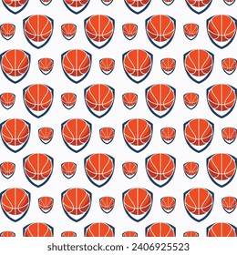 Vector de bola de cesta fondo de ilustración de patrón repetido sin soldadura