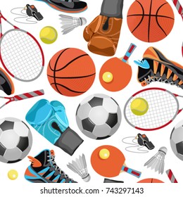 Basket balls texture. Seamless sport pattern with balls. Sports background. Sport printing design. Sports equipment seamless pattern. Sport seamless pattern. Football, basketball, tennis, boxing. 