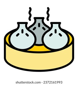 Basket baozi icon outline vector. Bun food. Chinese bao color flat