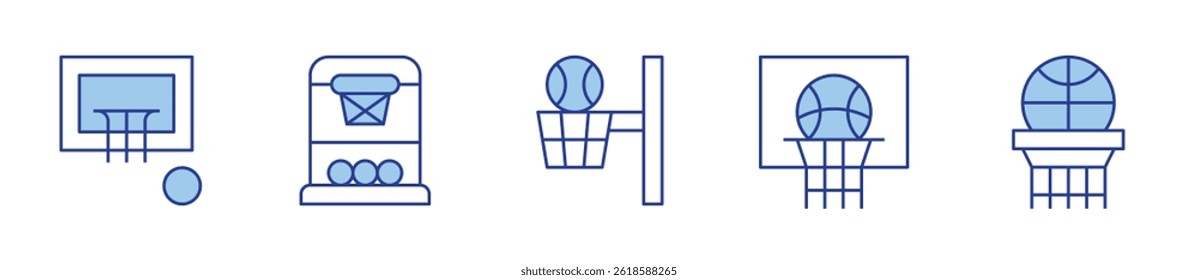 basket, basketball hoop, basketball. Basketball Icon vector illustration. Line Duotone style. Editable stroke.