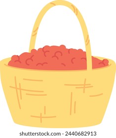 Basket with berries. Red sweet fresh food icon isolated on white background