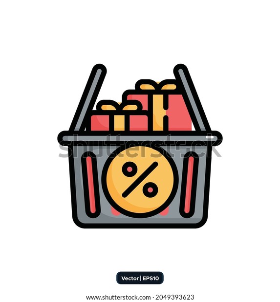 basket Black\
Friday icon. Black Friday design, sale, discount, advertising,\
marketing price tag, Clothes, furnishings, cars, food sale icons.\
Black Friday icons vector.\

