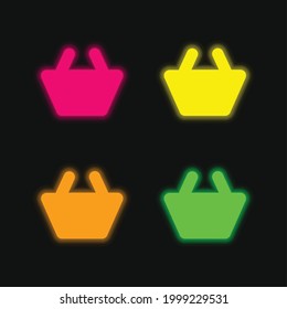 Basket Black Shape four color glowing neon vector icon