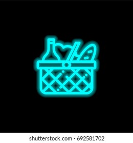 Basket blue glowing neon ui ux icon. Glowing sign logo vector