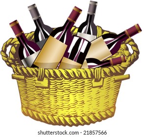 Basket with bottles of wine