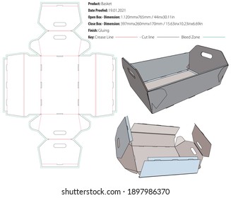 Basket box packaging design template gluing die cut - vector