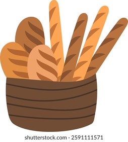 Basket with bread and baguettes vector illustration
