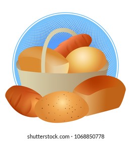 Basket with bread. Bread icons. Vector illustration.