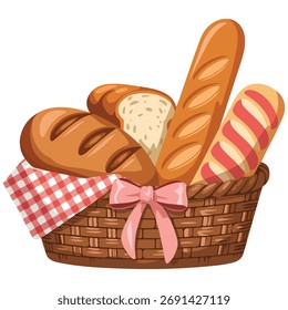 cesta de pão no vetor de fundo branco