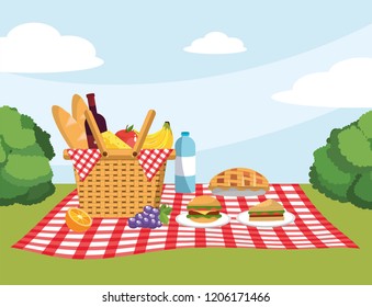 basket with breads and breads in the tablecloth decoration