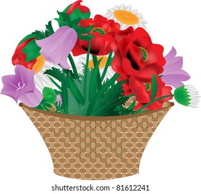 Basket with bright flowers