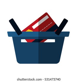 basket buying online bank credit card color shadow vector illustration eps 10