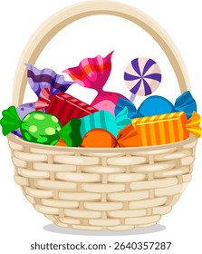 basket with candies of different colors without background