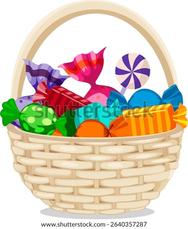 basket with candies of different colors without background