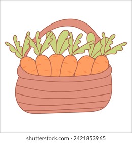basket carrot dacha house garden hare rabbit easter eggs hunting holiday. Vector illustration