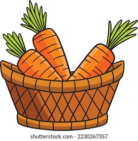 Basket with Carrots Cartoon Colored Clipart 