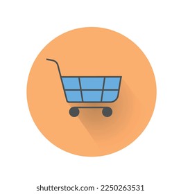 Basket or cart icon. Graphic element for website, poster or banner. Supermarket and grocery store. Advertising and promotion of goods on Internet and marketing. Cartoon flat vector illustration