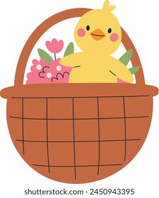 Cesta Con Ilustración vectorial De Pollito