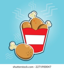 Basket with chicken, vector image, chicken legs. fast food.