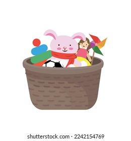 Basket with children's toys - illustration