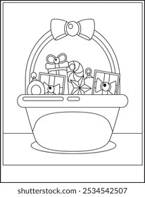 basket with chocolate candies and flowers over a white background, vector illustration.