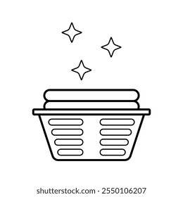 Basket with clean washed clothes line icon isolated vector clipart