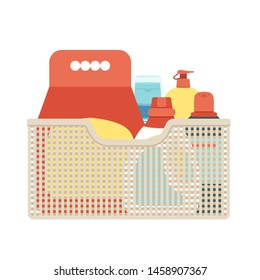 Basket for cleaning with detergents and disinfectants. Vector easily editable illustration on a white background.