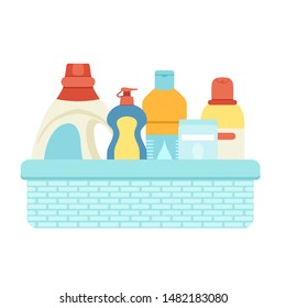 Basket for cleaning with detergents and disinfectants. Vector easily editable illustration on a white background.