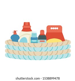 Basket for cleaning with detergents and disinfectants. Vector easily editable illustration on a white background.