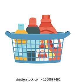 Basket for cleaning with detergents and disinfectants. Vector easily editable illustration on a white background.