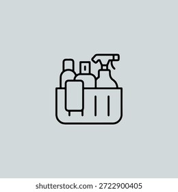 Cesta para limpiar con detergentes icono de diseño de Vector plano.