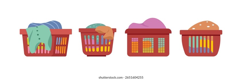 Basket clothes illustration. Laundry basket. Cleanliness. Set of laundry basket. Collection of basket clothes.