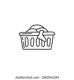Basket clothes laundry icon in flat black line style, isolated on white background 
