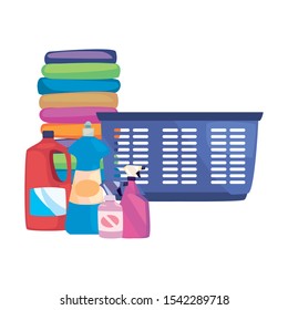 basket clothes laundry spray detergent cleaning products and supplies vector illustration