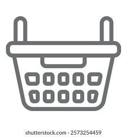 Basket for clothes line icon, laundry service concept. Vector graphics. Plastic basket for washed cloth sign on white background, outline style icon for mobile or web design
