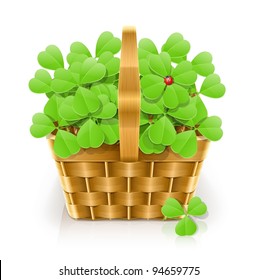 basket with clover vector illustration isolated on white background EPS10. Transparent objects used for shadows and lights drawing